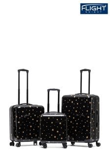 أسود/ذهبي نجوم - طقم من 3 حقائب سفر وحقيبة للمقصورة سوداء صلبة من Flight Knight (970413) | 78 ر.ع
