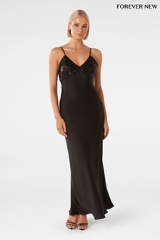 Forever New Black Maisie Sequin Satin Slip Dress (970830) | €70