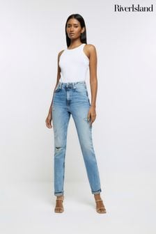 River Island Blue High Rise Ripped Mom Jeans (971140) | €27