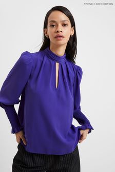 Purple - French Connection Crepe Light Key Hole Top (971156) | kr820