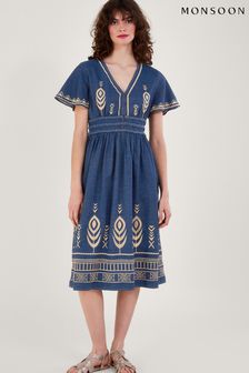 Monsoon Kleid mit Pfauenfederprint, Blau (971252) | 61 €