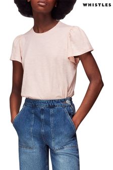 Whistles Pink Cotton Frill Sleeve T-Shirt (971691) | €50