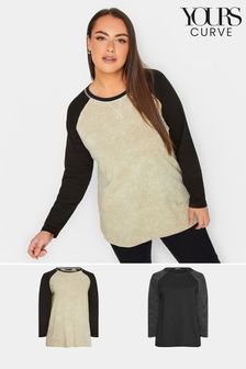 Yours Curve Natural Longsleeve Raglan T-Shirts 2 Pack (971825) | OMR17
