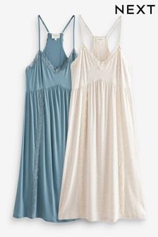 Light Blue/Oatmeal Cream Soft Lace Slips 2 Pack (972135) | 243 QAR