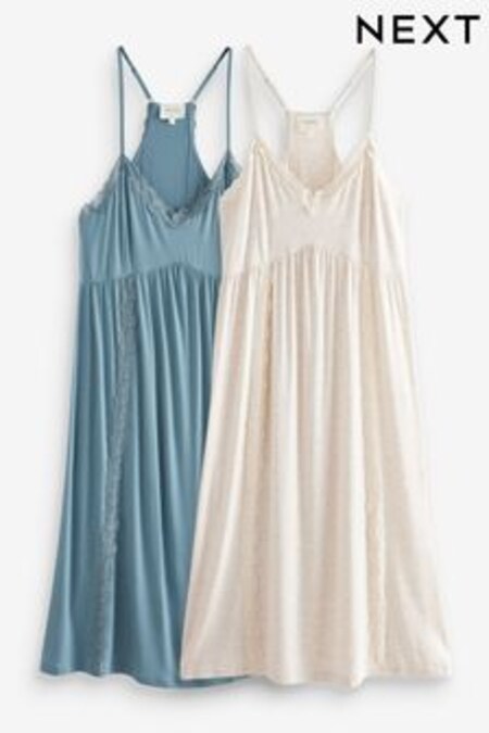 Light Blue/Oatmeal Cream Soft Lace Slips 2 Pack (972135) | OMR23