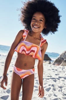 Textured Wave Print Bikini (3-16yrs)