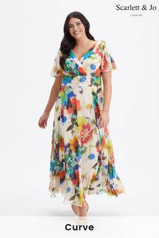 لون كريم زهور متعددة الألوان - فستان ماكسي بكم رقيق Isabelle من Scarlett & Jo (972148) | 470 ر.ق