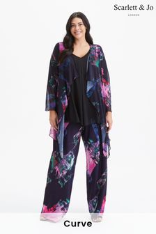 Marineblau mit floralem Muster - Scarlett & Jo Waterfall Kimono aus Mesh (972241) | 78 €