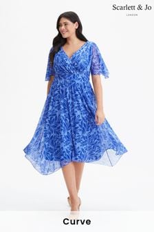 Niebieski - Sukienka Scarlett & Jo Julie z asymetrycznym, zwiewnym dołem (972481) | 570 zł