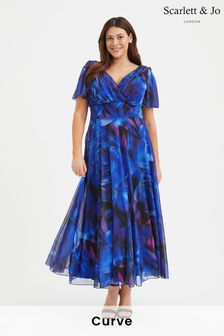Scarlett & Jo Cobalt Blue Rose Isabelle Angel Sleeve Maxi Dress (972522) | 606 SAR