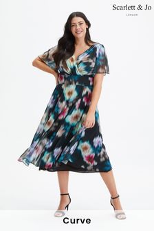 Scarlett & Jo Black Floral Victoria Angel Sleeve Mesh Midi Dress (972563) | €108
