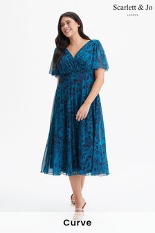 Scarlett & Jo Teal Blue Victoria Angel Sleeve Mesh Midi long Dress (972579) | kr1,103