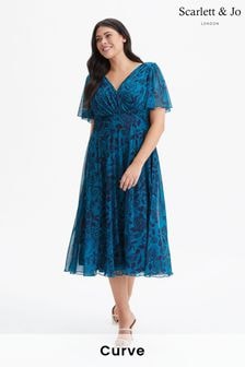 Scarlett & Jo Teal Blue Victoria Angel Sleeve Mesh Midi long Dress (972579) | $146