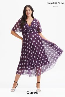 Scarlett & Jo Purple Carole Wrap Bodice Sunray Pleated Midi Dress (972623) | 495 QAR