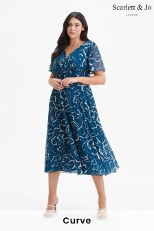 Scarlett & Jo Teal Blue Victoria Angel Sleeve Mesh Midi Dress (972630) | kr1,103