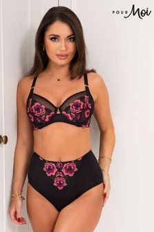 Pour Moi Black Soiree Embroidery High Waist Deep Briefs (972830) | $31