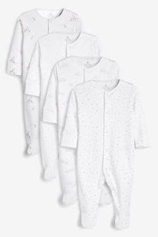 White Character 4 Pack Delicate Multi Print Baby Sleepsuits (0-2yrs) (973704) | €20 - €22.50