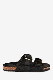 Chausson en fausse fourrure à deux brides style mule