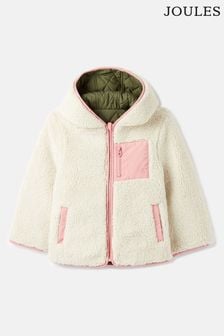 Joules Girls' Kali Cream Fleece Lined Reversible Quilted Jacket (974899) | $58 - $63