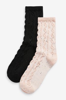 Cable Knit Wool Blend Bed Socks 2 Pack