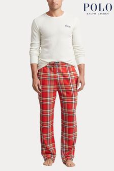 Polo Ralph Lauren Red Waffle Knit And Plaid Flannel Pyjama Sleep Set (975168) | 806 LEI