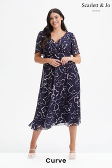 Scarlett & Jo Navy Blue Victoria Angel Sleeve Mesh Midi Dress (975225) | AED471