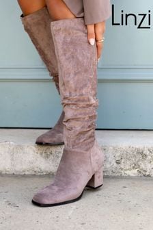 Linzi Brown Margot Faux Suede Square Toe Block Heel Knee High Boots (975338) | €79