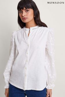Monsoon White Embroidered Sleeve Indi Shirt (975350) | AED391
