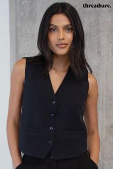 Threadbare Black Button Front Waistcoat (975480) | $58