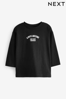 Black Slogan 100% Cotton Long Sleeves Semi Plain T-Shirt (3mths-7yrs) (975570) | $7 - $10