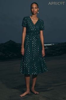Apricot Forest Green Foil Oval Luminous Midi Dress (976129) | NT$2,100