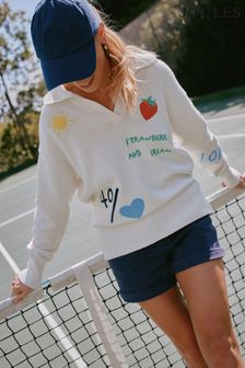 Joules Set Match Cream Jumper with Tennis Embroidery (976629) | $137