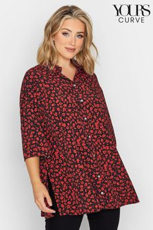 Yours Curve Ditsy Print Collared 3/4 Sleeved Shirt