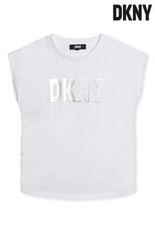 DKNY Short Sleeve White T-Shirt With Metalic Silver Logo (978329) | 265 SAR - 332 SAR