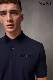 Navy Flocked Short Sleeve Smart Collar Polo Shirt (978344) | €40