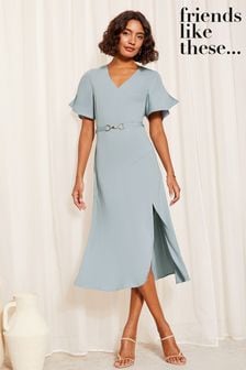 Marineblau/blau - Friends Like These Short Tulip Sleeve Ruched Body Midi Dress (979168) | 72 €