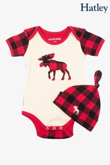 Hatley Cream Plaid Moose Baby Bodysuit & Hat (979916) | 23 €