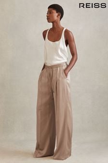 Reiss Gold Cole Satin Drawstring Wide Leg Trousers (980217) | SGD 518