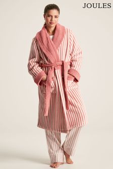 Joules Matilda Pink Fleece Lined Striped Dressing Gown with Hood (980467) | $154