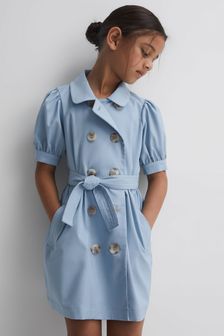 Reiss Blue Naomi Junior Puff Sleeve Belted Dress (980626) | AED490
