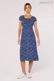 Apricot Blue Brush Dot Milkmaid Midi Dress (981896) | HK$360