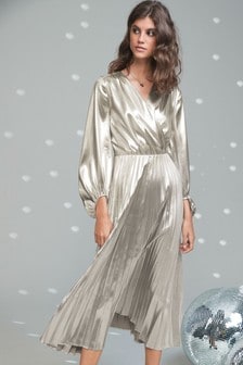Longsleeve Midi Women Pleated Silver 