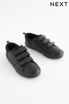 Black Wide Fit (G) School Leather Triple Strap Shoes (982172) | $38 - $54