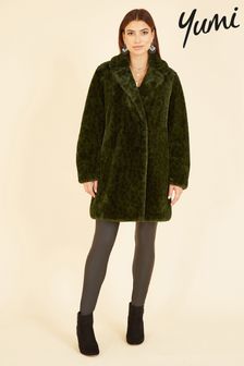 Yumi Green Luxe Leopard Print Faux Fur Coat (982184) | 396 QAR