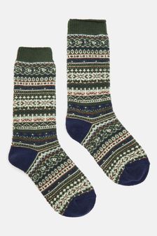 Joules Kids' Wader Green Fair Isle Welly Socks (982208) | $21