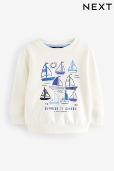 White/Blue - Boat Printed Sweatshirt (3mths-7yrs) (982407) | kr130 - kr170