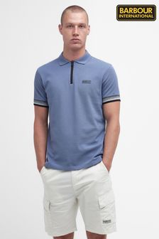 Barbour® International Blue Twist Zip Neck Polo Shirt (982549) | 297 QAR