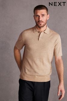 Neutral Knitted Premium Merino Wool Regular Fit Polo Shirt (982651) | €53