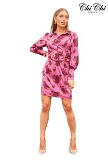 Chi Chi London Pink Floral Print Shirt Dress (982994) | kr935