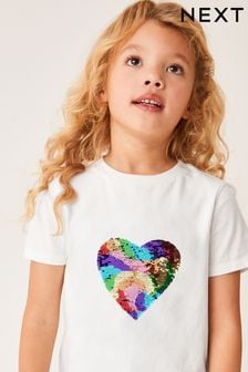 White Rainbow Heart Short Sleeve Sequin T-Shirt (3-16yrs) (983068) | €9 - €13